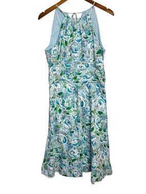 Ann Taylor LOFT Blue & Green Floral Halter Dress Size 8 Spring Summer Dress